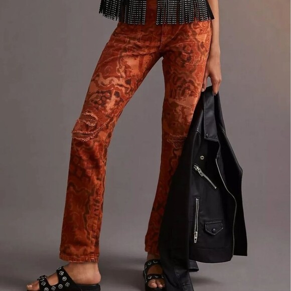 Anthropologie Denim - Anthropologie Pilcro The slim boyfriend crop orange pattern destroyed jeans pant
